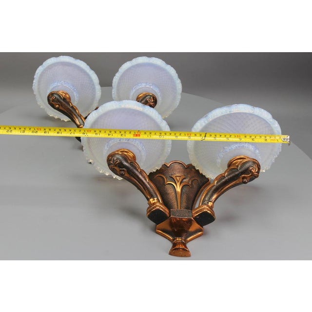 French Art Deco Copper and Opalescent Glass Sconces by Ezan, 1930s, Set of 2 For Sale - Image 14 of 18