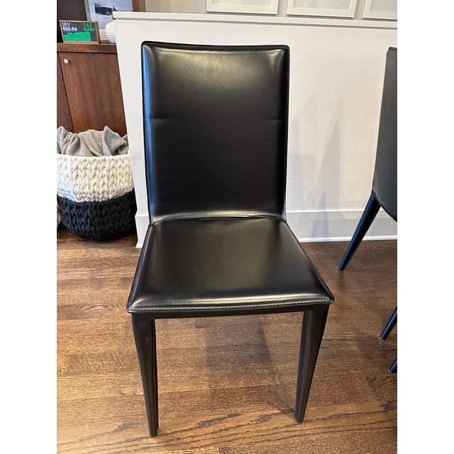 21st Century Design Within Reach Black Leather Bottega Dining Chairs