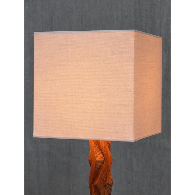 French Art Deco Geometric Oak Table Lamp with Linen Shade, Late 1930s For Sale - Image 9 of 14