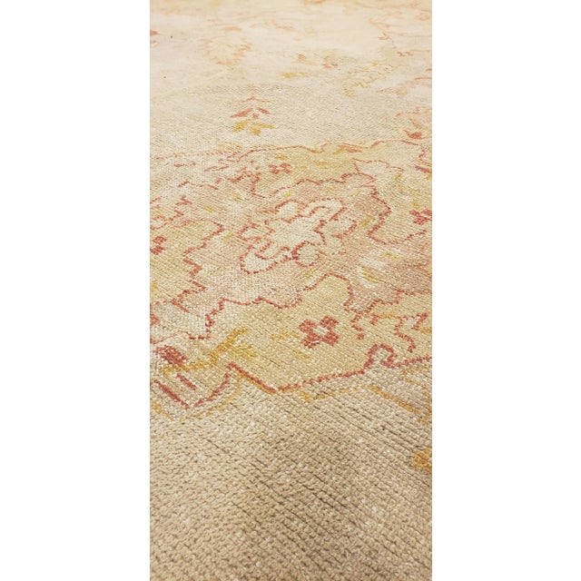 Antique Oushak Carpet, Handmade Oriental Rug, Pale Coral, Soft Pink and Yellow For Sale - Image 10 of 13