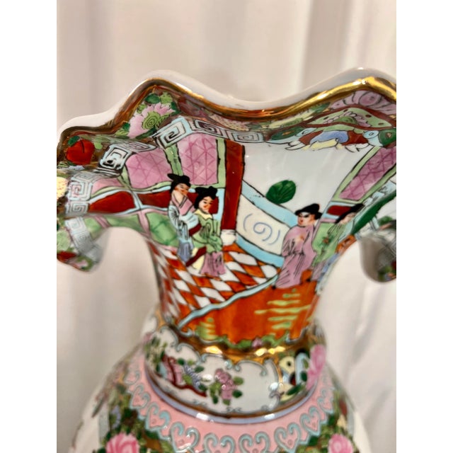 Vintage Chinese Export Famille Rose Monumental Floriform Vase For Sale - Image 12 of 12