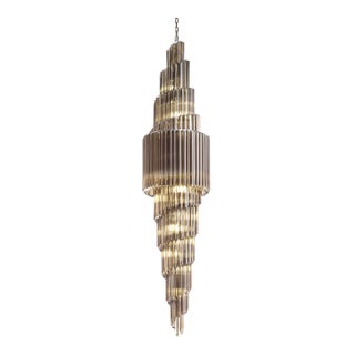 Contemporary Huge Luxury “Quadriedro” Fumè Murano Glass Gold Twister Cascade Chandelier For Sale