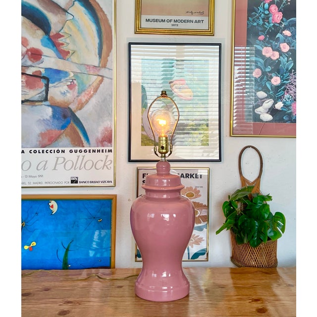 Vintage Pink Ginger Jar Table Lamp Base | Glossy Blush Ceramic Lamp | Hollywood Regency Palm Beach Decor For Sale - Image 4 of 12