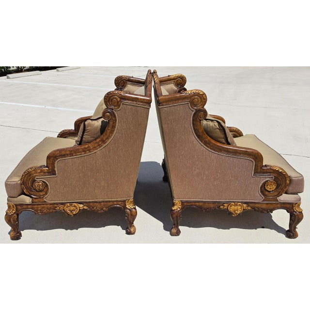 Marge Carson Marge Carson Style French Louis XV Ornate Caved Settees Loveseats Pair For Sale - Image 4 of 18