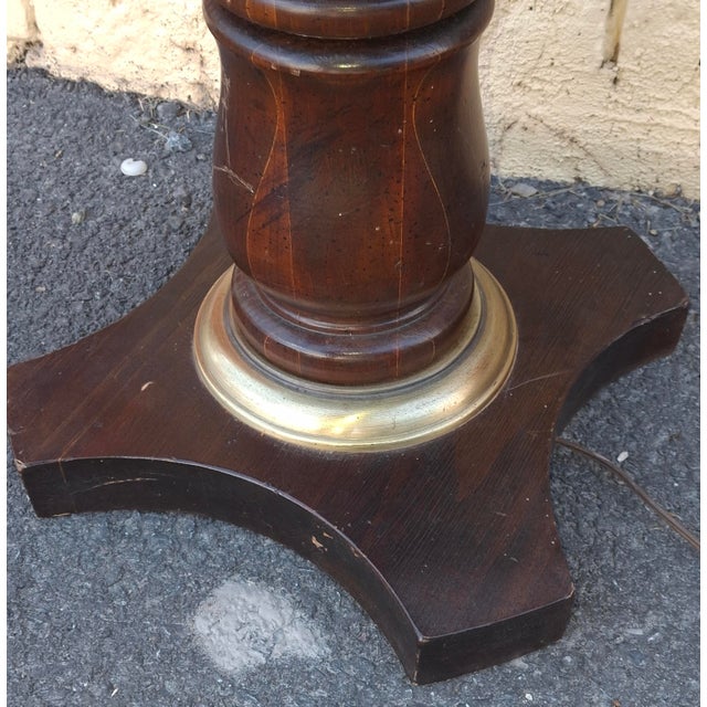 Wood Mid Century Antiqued Pine Floor Lamp With Brass Accents For Sale - Image 7 of 11