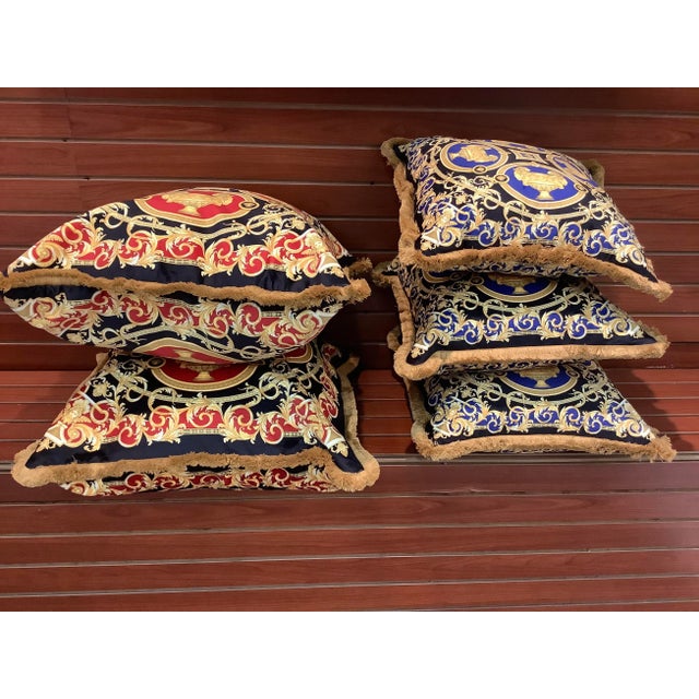 Set of 4 Versace pillows lion and urn vintage used 1990s 2 pillows are red gold black size Xl 26”26” 2 of pillows are...