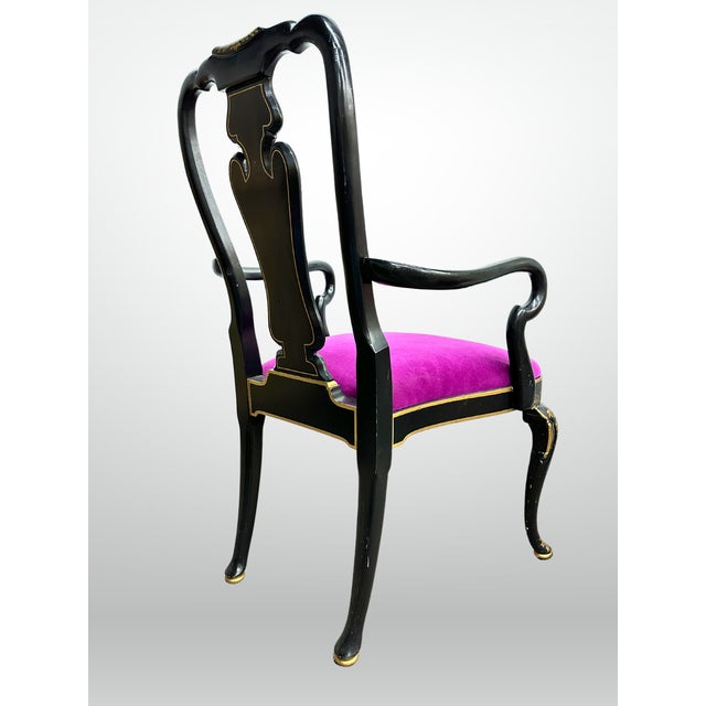 Kindel Queen Anne Hand Painted Chinoiserie Chairs Set of 6 Fuschia Velvet For Sale In Greensboro - Image 6 of 13