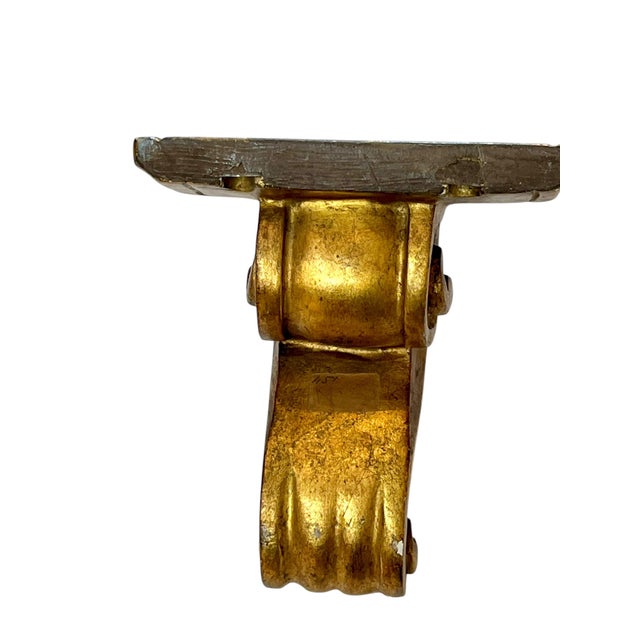Pair Vintage Italian Neoclassical Giltwood Carved Wall Brackets Sconces For Sale - Image 4 of 10