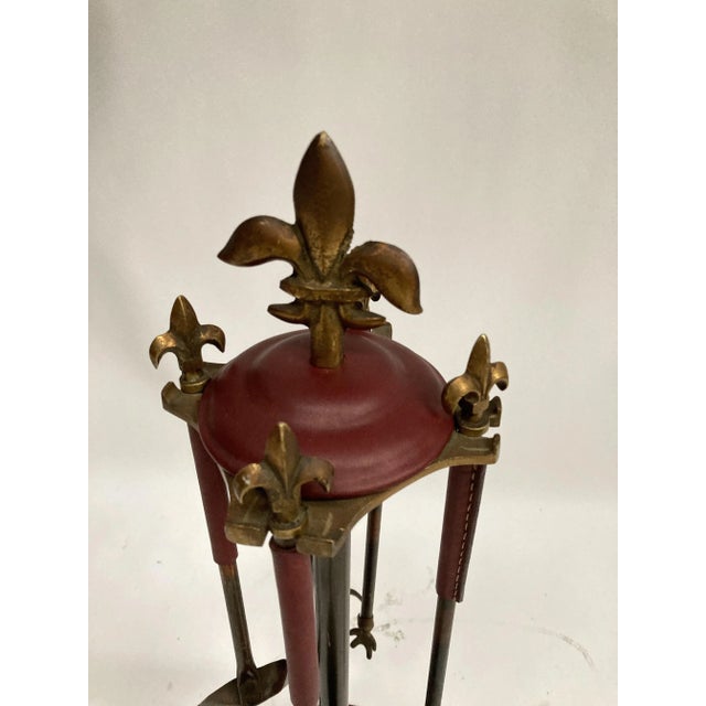 1950s Leather Fireplace Accessories by Jacques Adnet, Set of 6 For Sale - Image 5 of 7