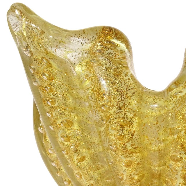 Glass Vintage Murano Barovier Toso Yellow Gold Flecks Control Bubbles Italian Art Glass Spike Bowl Ashtray For Sale - Image 7 of 8