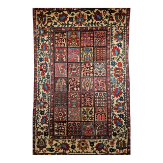 Vintage Persian Bakhtiari Rug, Hand-Knotted Wool, Allover Garden Panel Pattern, Pale Yellow & Red,5x7 For Sale