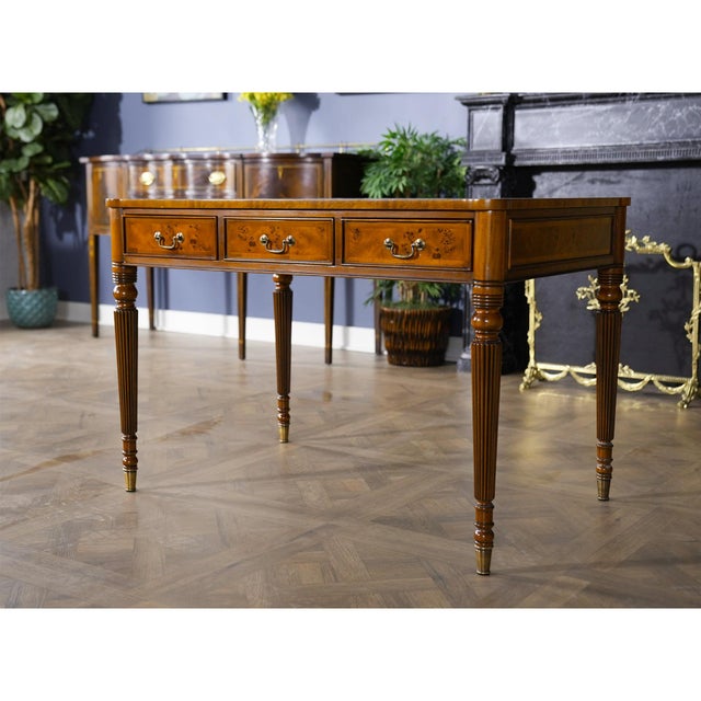 Wood Traditional Style Burled Writing Table For Sale - Image 7 of 13
