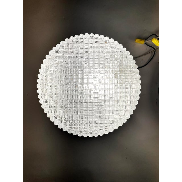 Pair of Prescolite Mid-Century Modern Flush Mount Ceiling Lights With Textured Glass by Putzer For Sale - Image 12 of 13