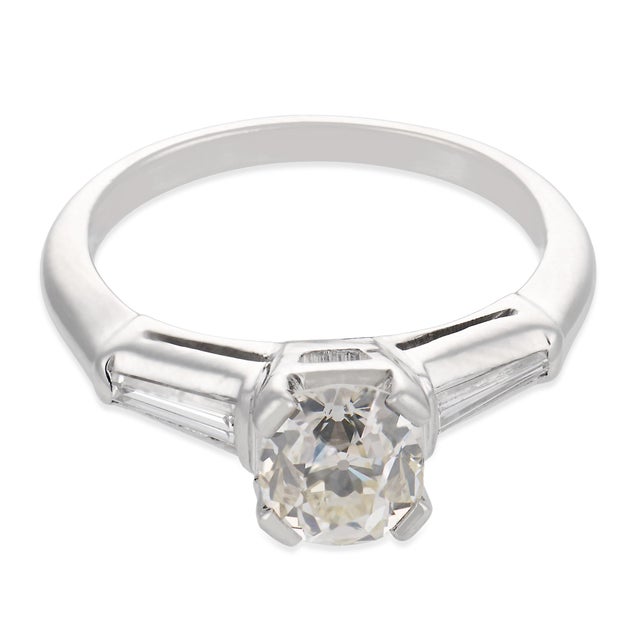 Contemporary Mid Century Gia 1.01 Carat Old Mine Cut Diamond Platinum Engagement Ring, Size 5.5 For Sale - Image 3 of 8