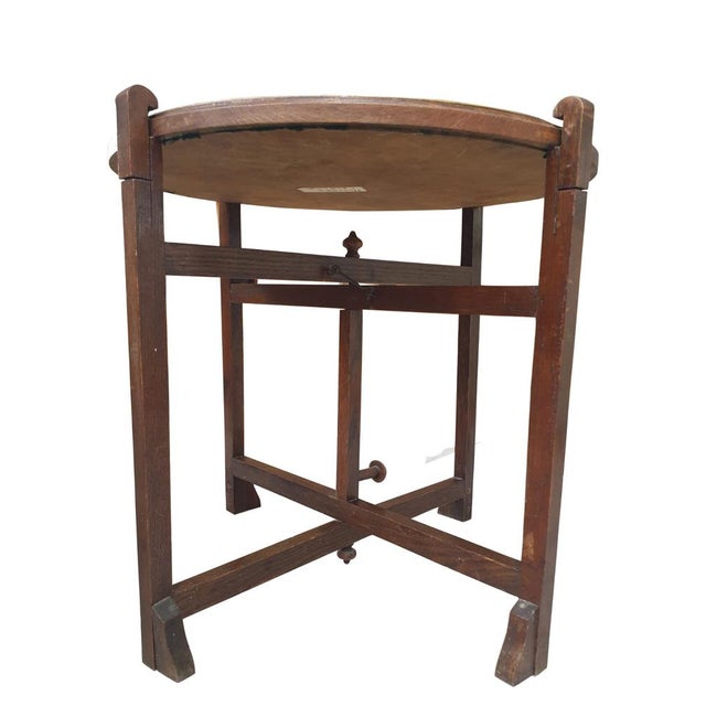 Moroccan Brass Tray Table with Folding Wooden Base, 1960s For Sale - Image 6 of 9