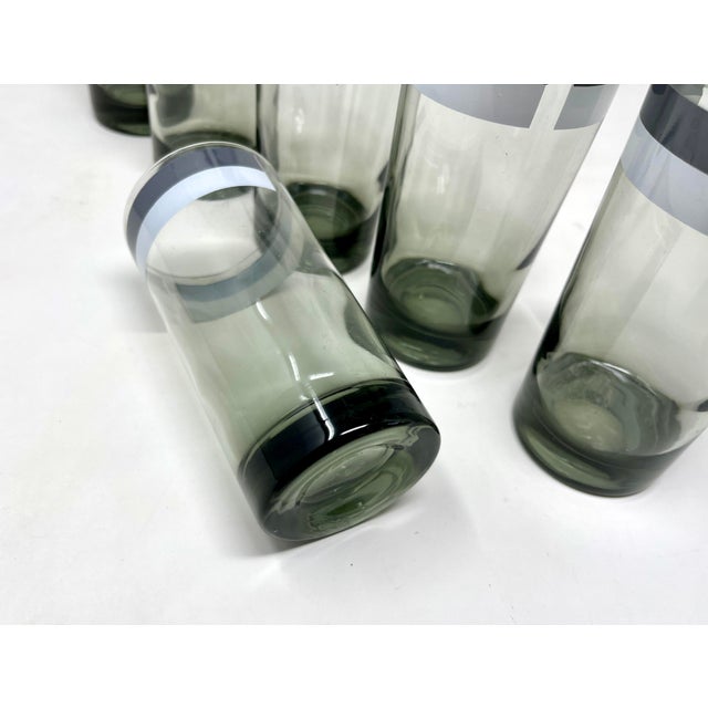 Mid 20th Century Mid Century Modern Green Tint Striped Highball Cocktail Glasses, Mod Op Art - Set of 6 For Sale - Image 9 of 9