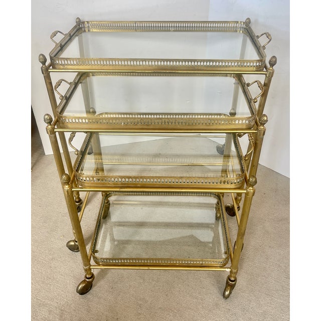 French French Neoclassical Style Nesting Bar Carts With Glass Shelves, Maison Bagues For Sale - Image 3 of 18