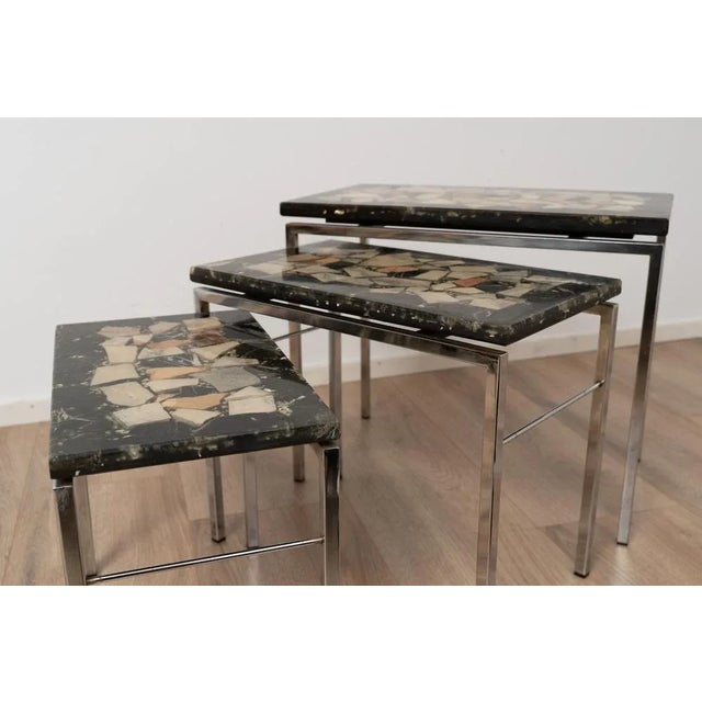 Black Vintage Stone Nesting Tables, 1960s, Set of 3 For Sale - Image 8 of 9