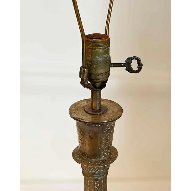 Boho Chic Brass Table Lamp With Engraved Design For Sale - Image 3 of 6