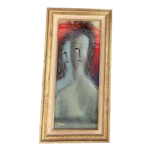 1970’s Original Giacometti Style Abstract Expressionist Portrait Painting on Glass