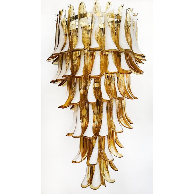 Large Italian Murano Glass Spiral Chandelier with 83 Amber Glass Petals, 1990s For Sale - Image 13 of 13