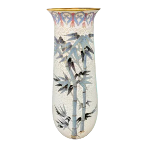 Vintage Gray and Black Bamboo Cloisonne Vase