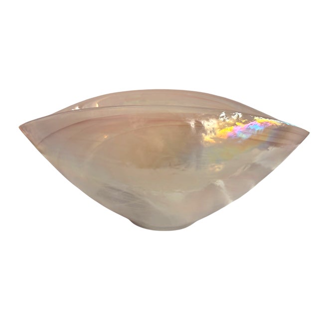 Artistic Accents Iridescent White Swirl Art Glass Oval Bowl For Sale - Image 11 of 17