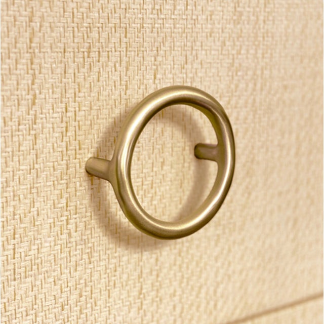 2020s Matthew Izzo Home Getty Natural Grasscloth Three Drawer Chest With Antique Brass Circle Hardware For Sale - Image 5 of 8