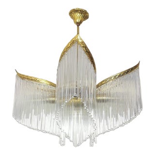 1970s Vintage Art Deco Stick Glass Chandelier with 4 Arms 4Lamps Retro Art Deco For Sale