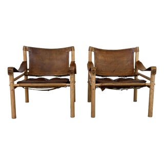 Sirocco Safari Chairs in Ash and Leather by Arne Norell for Arne Norell Ab, Sweden, Set of 2 For Sale