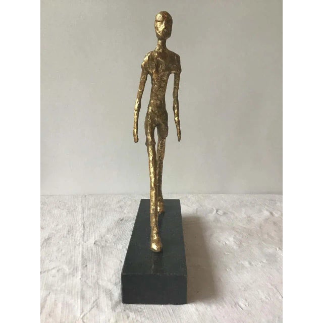Wood Contemporary Modern Gilt Iron Sculpture of Man For Sale - Image 7 of 11
