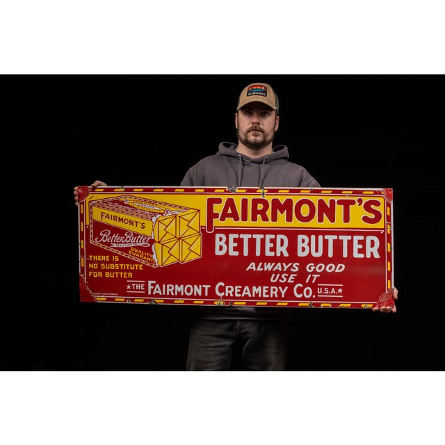 c. 1930s/1940s; mfd. by Everbrite Signs for The Fairmont Creamery Co. - Cleveland, OH Vintage single-sided porcelain...
