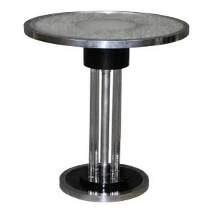 Unique Machine Age or Art Deco Glass and Chrome Lighted Pedestal Table