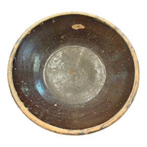 Vintage Hand-Thrown Earthenware Bowl — 14.5” Brown Glaze, Rustic Southwest / Mexican Folk Pottery (C. 1920s–1950s)