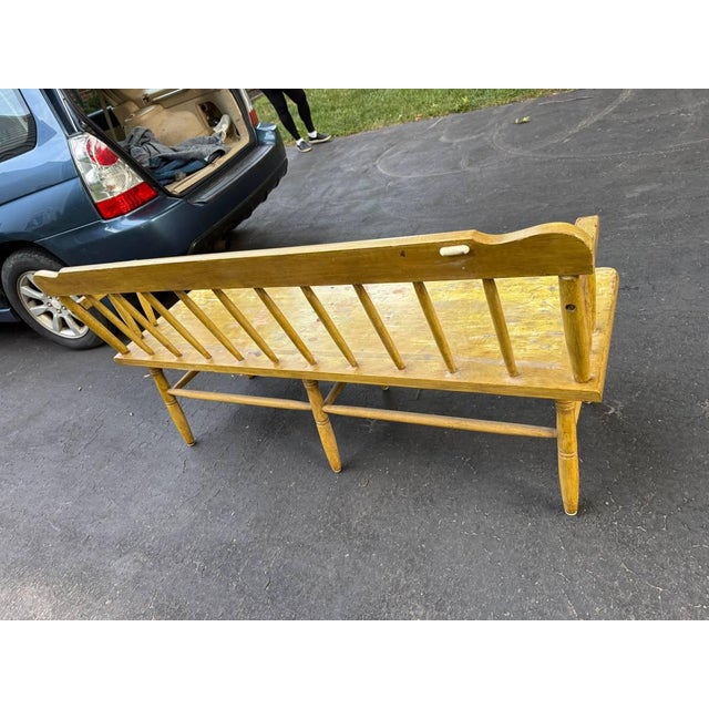 Vintage Early American Primitive Style Yellow Painted Deacon's Bench For Sale - Image 16 of 18