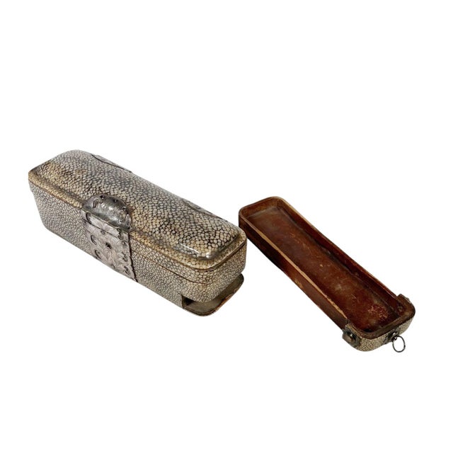 Shagreen Pen Box With Engraved Silver Mounts and Hidden Drawer For Sale - Image 4 of 10