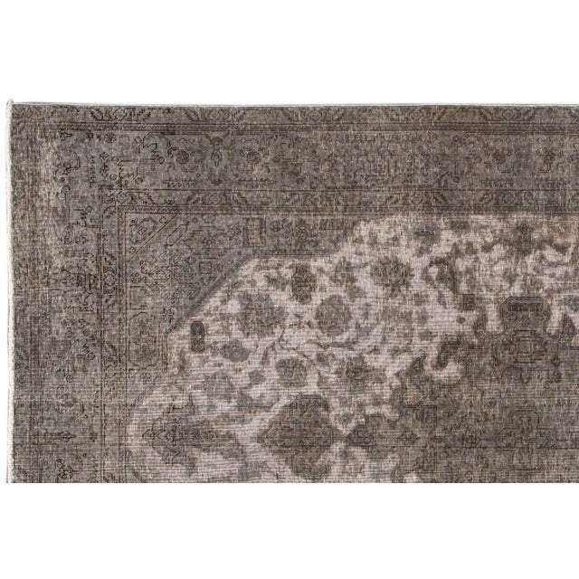 1960s Vintage Persian Overdyed Handmade Gray Medallion Wool Rug For Sale - Image 5 of 7