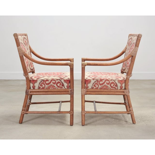 Set of Four McGuire Spindle-Back Rattan Ikat Dining Armchairs For Sale - Image 12 of 18