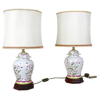 Vintage Ceramic Table Lamps with Lampshades, 1970s, Set of 2 For Sale