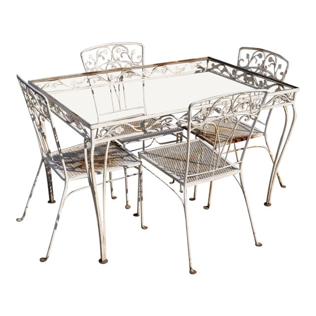 Vintage John Salterini Leaf and Vine Wrought Iron Garden Patio Dining