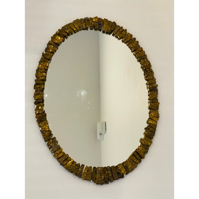 Contemporary 1990s Organic Modern Mirror Line Vautrin Style Encrusted Gold Stone For Sale - Image 3 of 7
