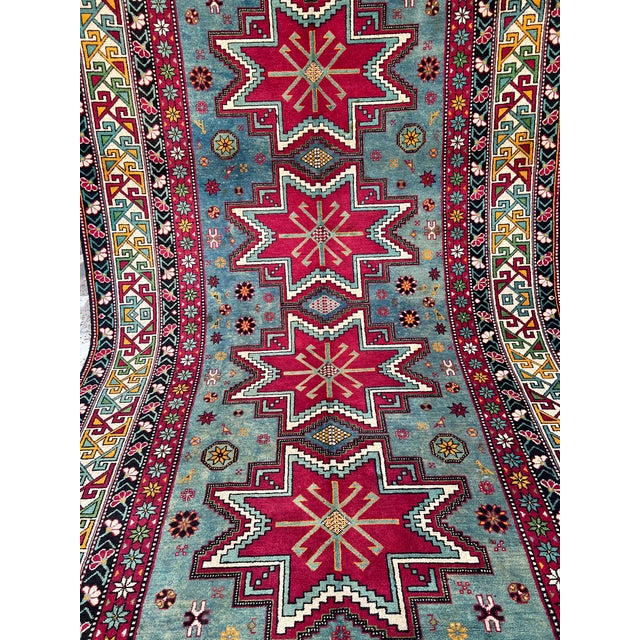 Tribal Teal Caucasian Shirvan Lesghi Star Hand-Knotted Wool Rug - 5'3" X 9'6" For Sale - Image 3 of 10