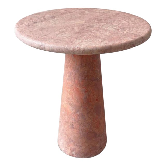 Round Red Angelo Travertine Side Table by My Habitat Design For Sale