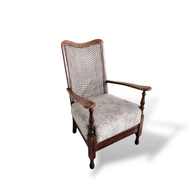 Vintage Upholstered Wicker Armchair For Sale - Image 9 of 10