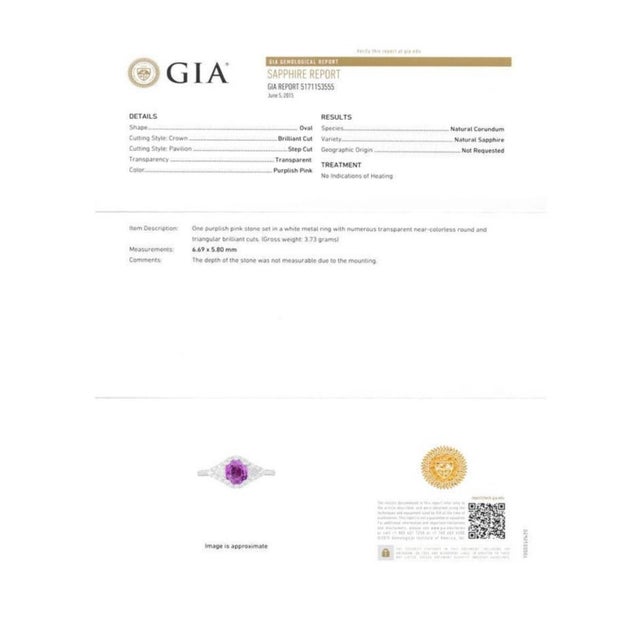 Contemporary Gia Certified No Heat Ceylon Pink Sapphire Diamond 2.14 Carat 18 Karat Ring Size 6 For Sale - Image 3 of 6