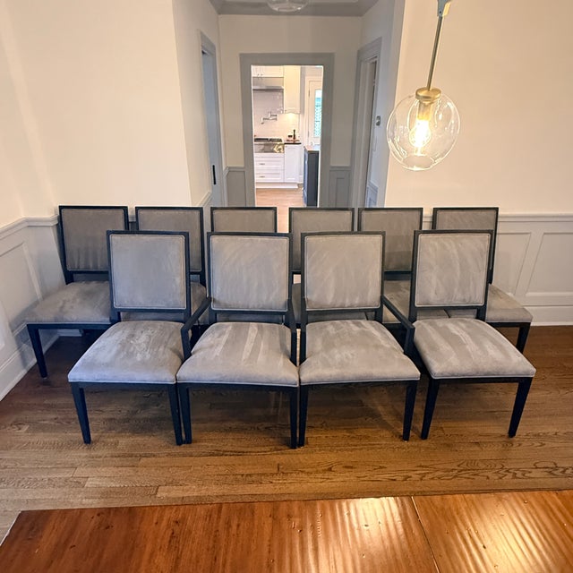 Black Set of 10 Rh French Contemporary Leather Dining Chairs For Sale - Image 8 of 10