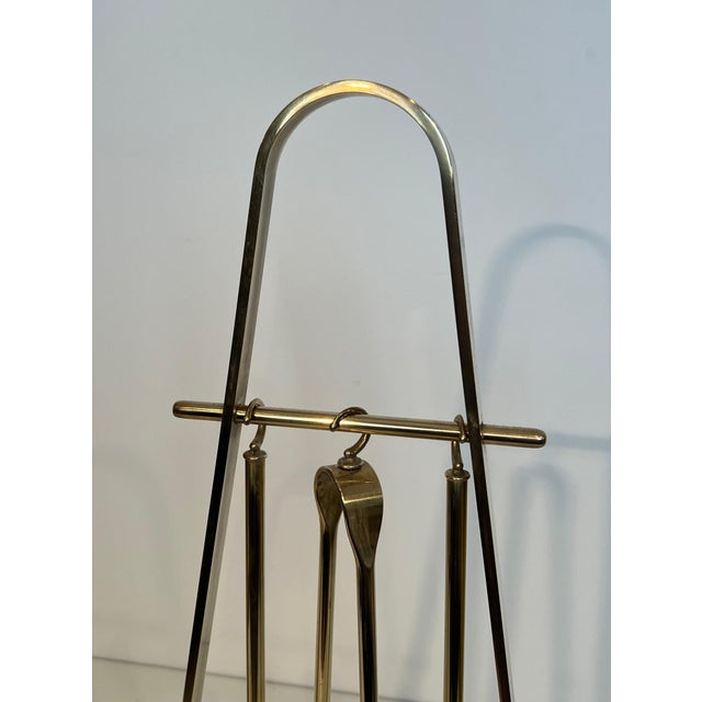 Metal Black Lacquered and Brass Design Fireplace Tools on Stand For Sale - Image 7 of 12