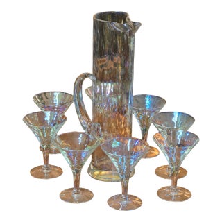 Mid-Century Modern West Virginia Glass Co. Martini Set- 9 Pieces For Sale