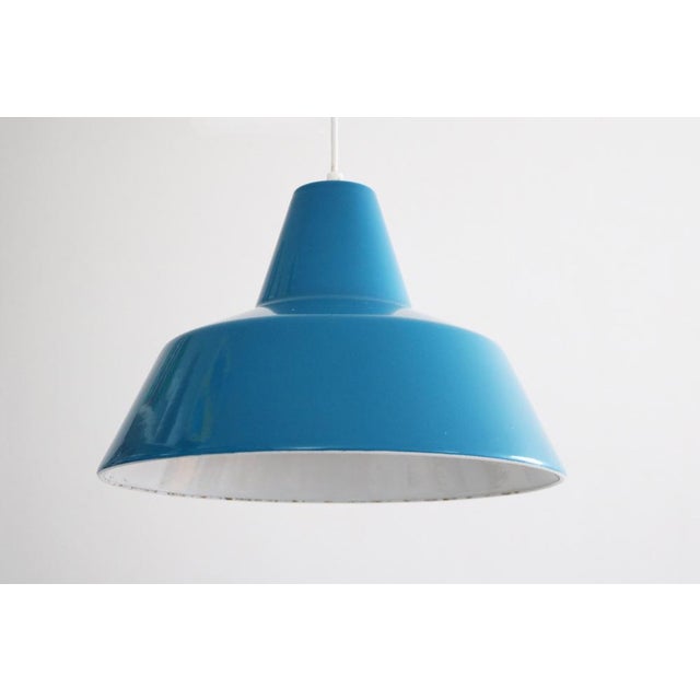 Metal Petrol Blue Enamel Workshop Pendant Lamp by Louis Poulsen, Denmark, 1960s For Sale - Image 7 of 7