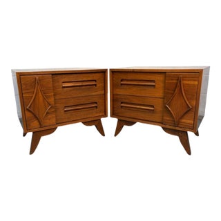 Pair of Unique Mid 20th Century Modern Walnut Nightstands For Sale